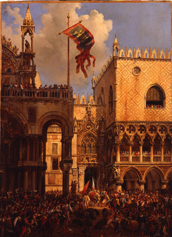 Veduta della Porta della Carta, VEDUTA DI PALAZZO DUCALE A VENEZIA (dipinto) di Querena Luigi (terzo quarto sec. XIX)