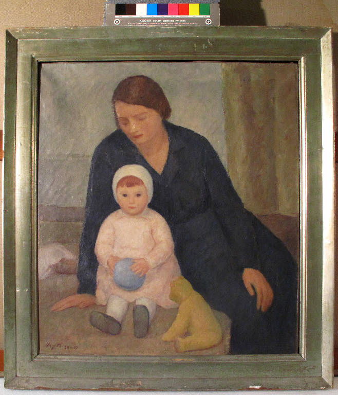 Maternità, DONNA CON BAMBINA (dipinto) di Sorgato Oscar (secondo quarto sec. XX)