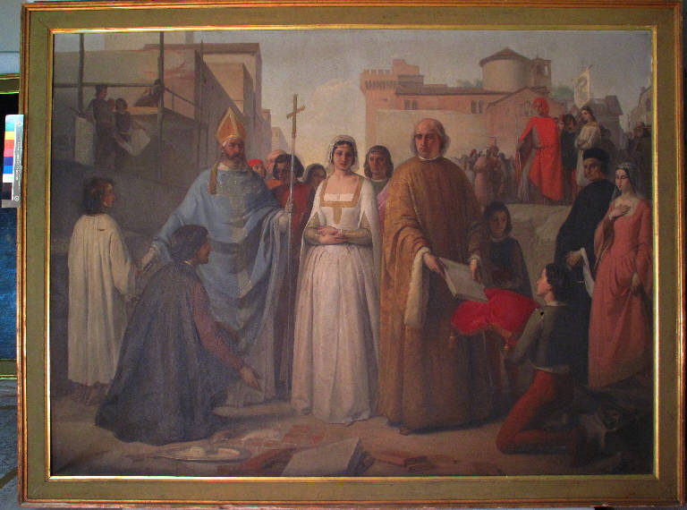Il duca Francesco Sforza pone la prima pietra, IL DUCA FRANCESCO SFORZA PONE LA PRIMA PIETRA (dipinto) di Teglio Milla Ismaele (metà sec. XIX)