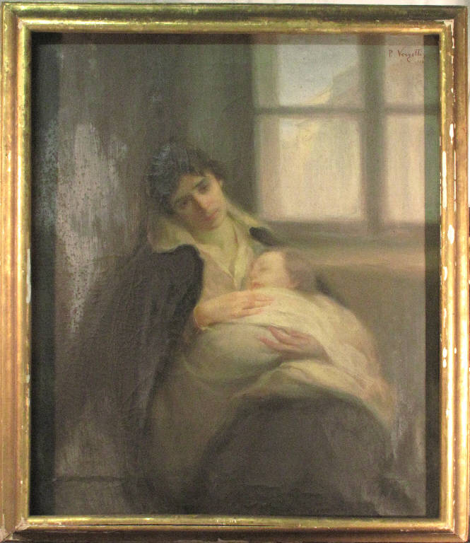 Madre, DONNA CON BAMBINO (dipinto) di Verzetti Pietro (primo quarto sec. XX)