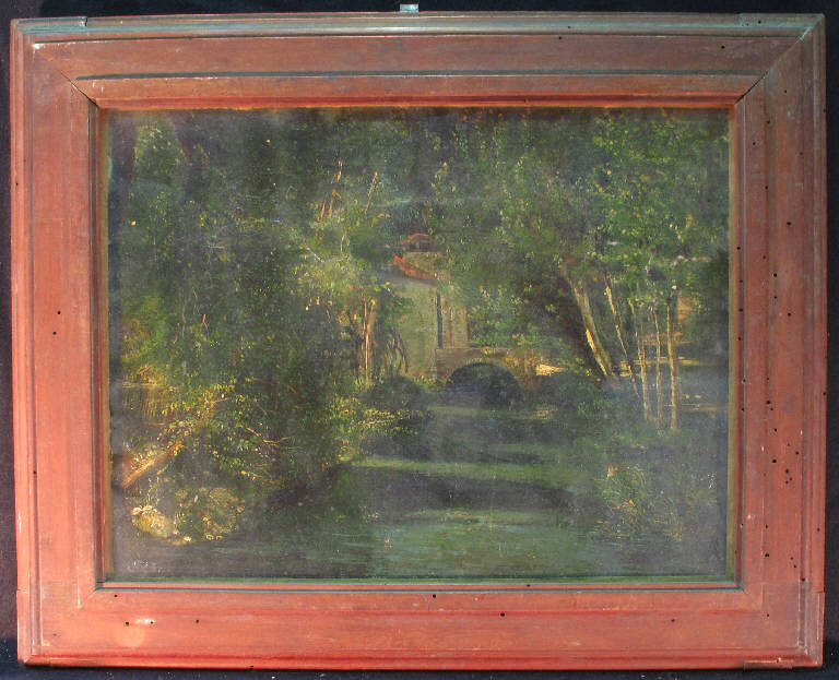 Studio di paese, PAESAGGIO CON TORRENTE E CASA (dipinto) di Villa Fabio (seconda metà sec. XIX)
