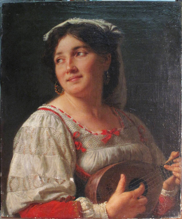La suonatrice, DONNA CON LIUTO (dipinto) di Ribossi Angelo (terzo quarto sec. XIX)