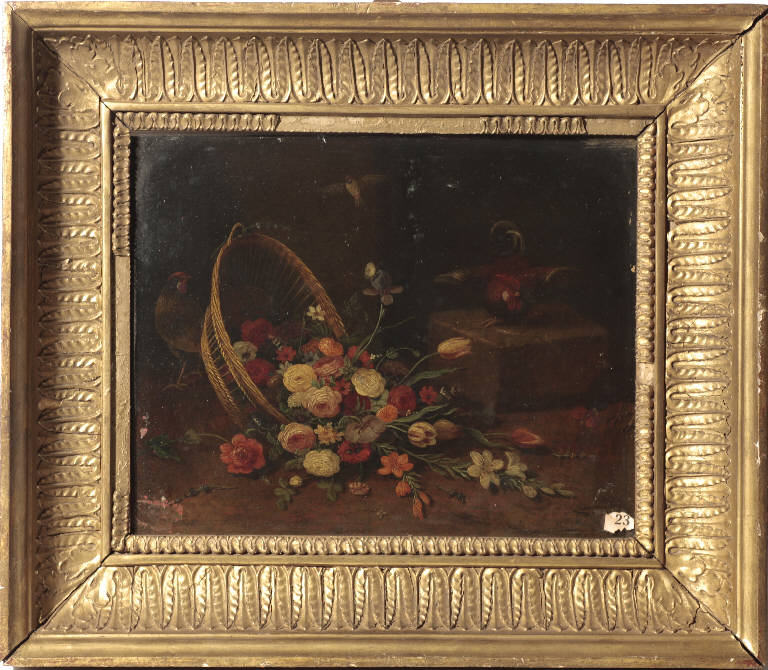 Canestro con fiori e pollame, NATURA MORTA CON POLLI (dipinto) di Kessel Jan van (sec. XVII)