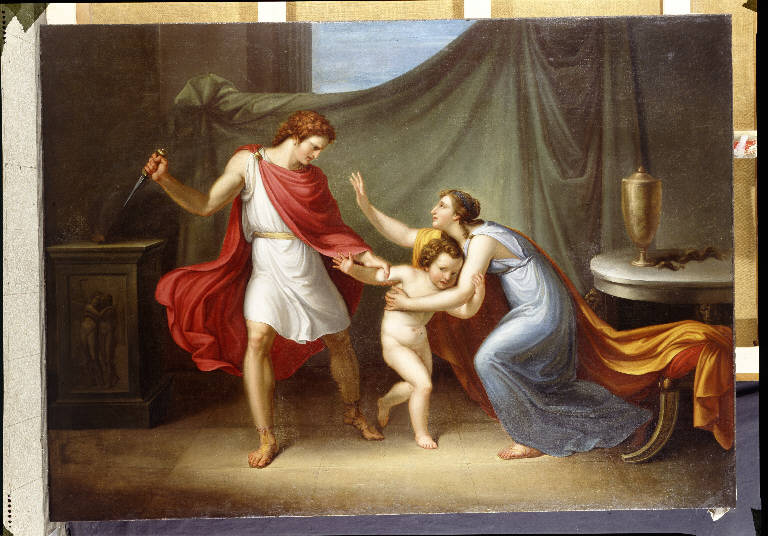 Pirro minaccia la vita al piccolo Astianatte, PIRRO E ASTIANATTE (dipinto) di Bagutti, Abbondio (sec. XIX)