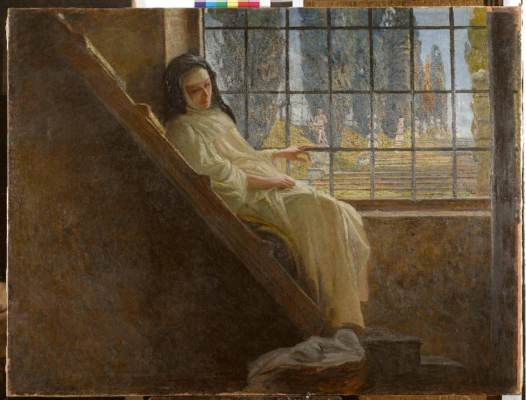 Il silenzio, INTERNO CON SUORA (dipinto) di Bersani, Stefano (sec. XX)