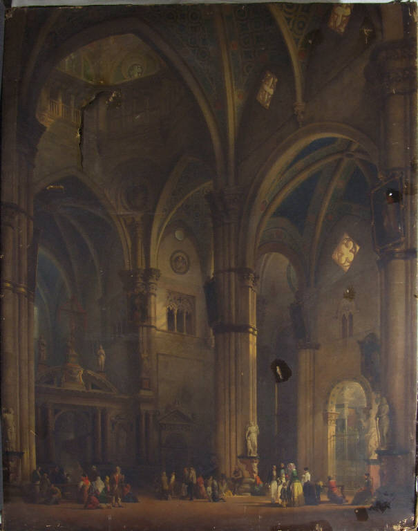 L'interno della Certosa di Pavia, INTERNO DELLA CERTOSA DI PAVIA (dipinto) di Bisi, Luigi (sec. XIX)