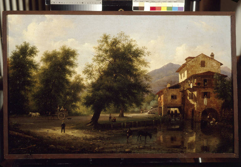 Un mulino, PAESAGGIO RURALE CON MULINO (dipinto) di Canella, Giuseppe (sec. XIX)