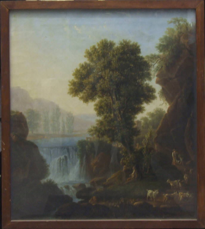 Gregge ad un torrente, GREGGE AD UN TORRENTE (dipinto) di Denis, Clemens Simon Joseph Alexander (sec. XIX)