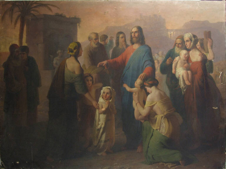 Gesù che benedice i fanciulli, CRISTO BENEDICE I FANCIULLI (dipinto) di De Notaris, Carlo (sec. XIX)