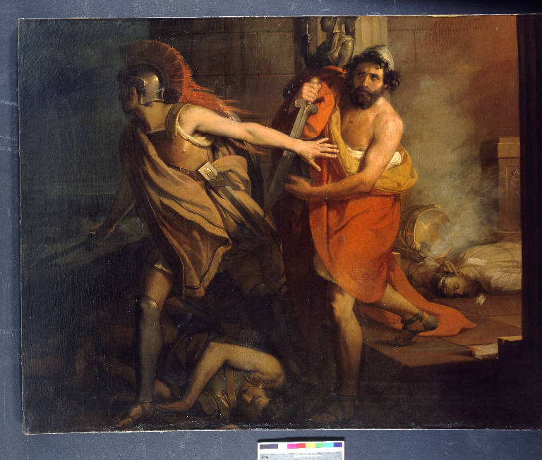 Diomede e Ulisse fuggono dopo il furto del Palladio, Diomede ed Ulisse trafugano il palladio (dipinto) di Garberini, Giovanni Battista (sec. XIX)