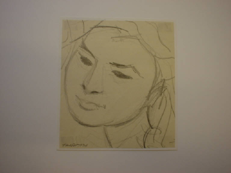 Testa di giovinetta, RITRATTO FEMMINILE (disegno) di Parisi Giuseppe Vittorio (sec. XX)