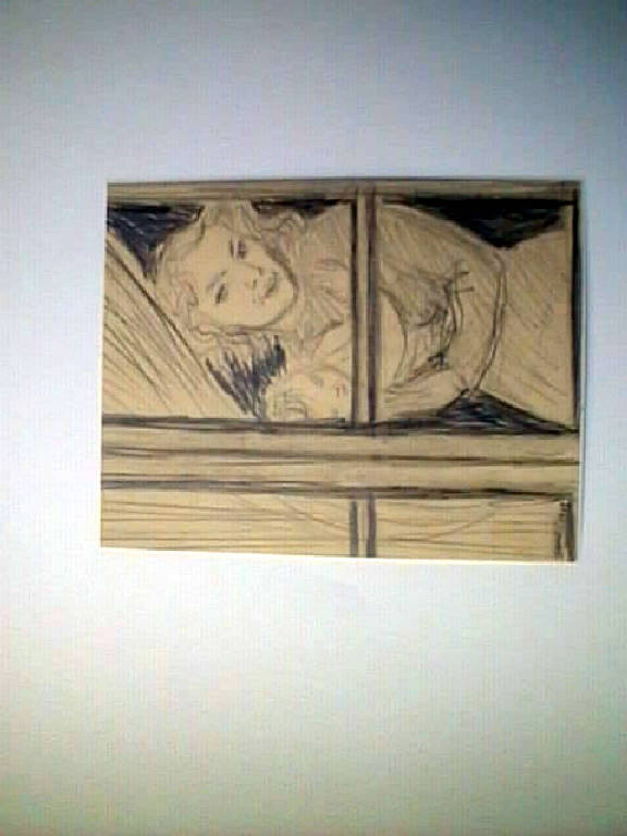 Madre in attesa alla finestra, FIGURA FEMMINILE (disegno) di Parisi Giuseppe Vittorio (sec. XX)
