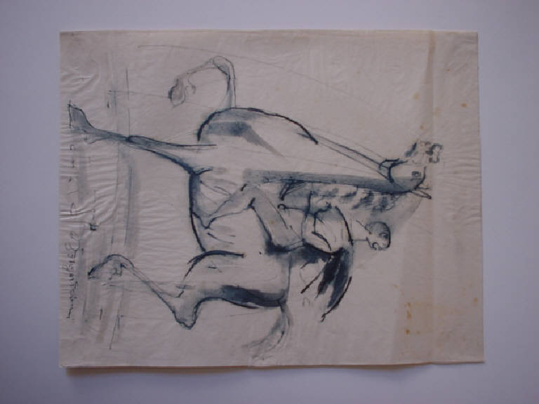 Cavallo e cavaliere (disegno) di Borgonzoni Giovan Battista (sec. XX)
