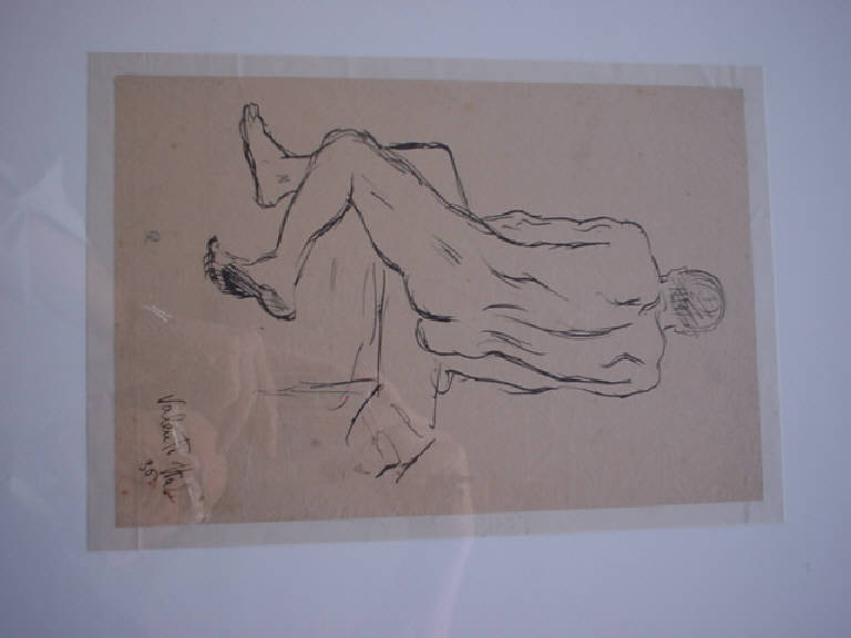 Nudo maschile di spalle (Atleta in riposo) (disegno) di Italo Valenti (sec. XX)