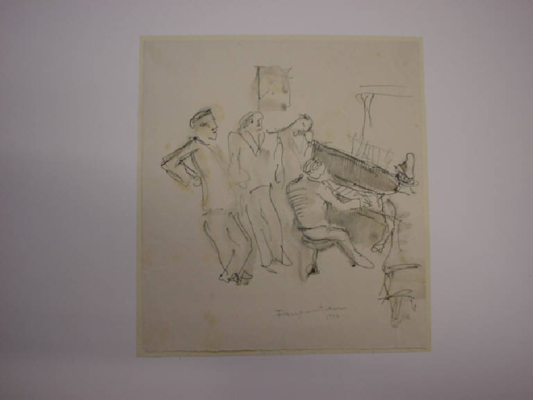 Amici al pianoforte (disegno) di Fingesten Michele (sec. XX)