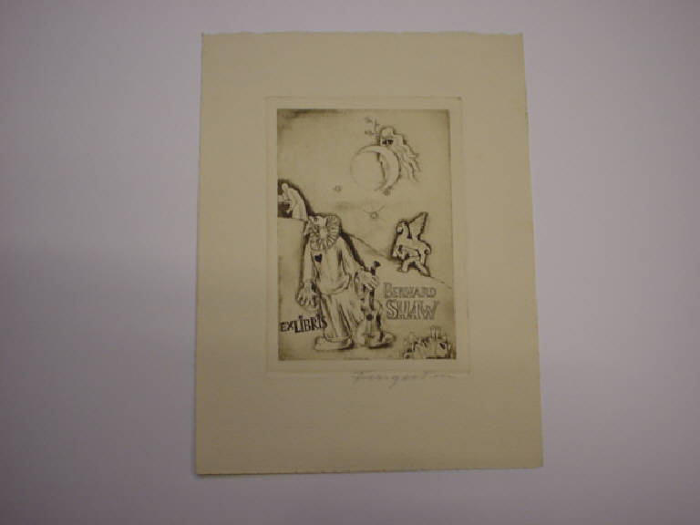 Ex Libris per Bernard Shaw (disegno) di Fingesten Michele (sec. XX)