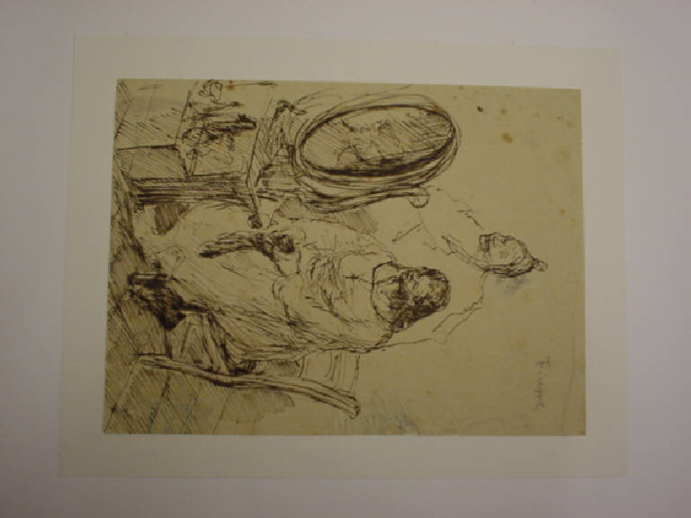 La madre alla toletta (disegno) di Fiume Salvatore (sec. XX)