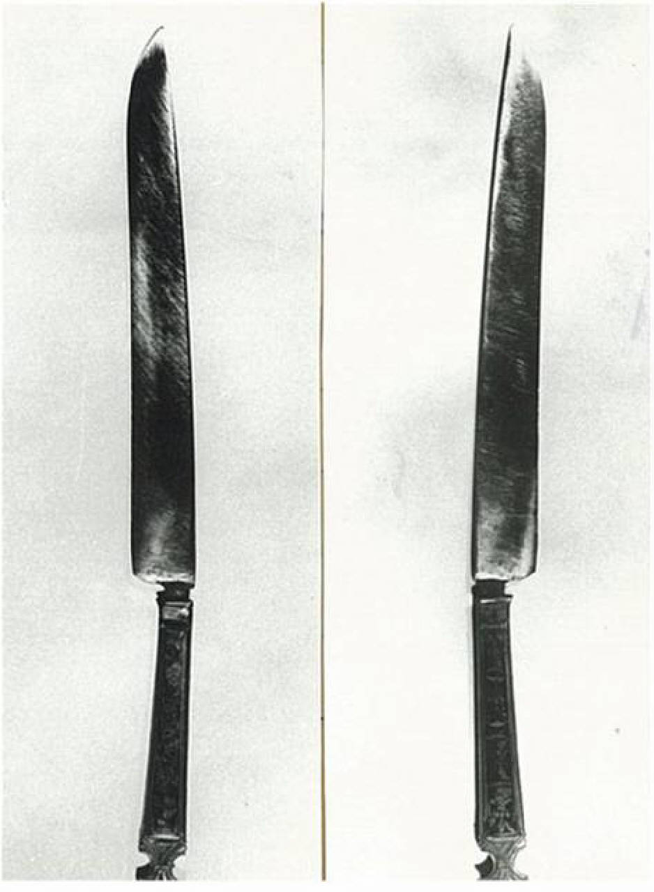 manico niellato con girali floreali e volute. (coltello) - ambito italiano (fine sec. XV)