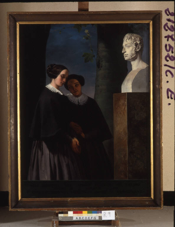 Allegoria in memoria di Alberico de Felber, Due cieche in preghiera davanti ad un'erma (dipinto) di De Magistris, Francesco (sec. XIX)