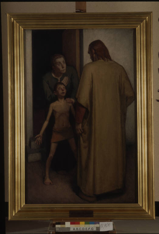 Allegoria in memoria di Angelina Scotti vedova di Giuseppe Perego, Gesù e il fanciullo cieco (dipinto) di Colombo, Augusto (sec. XX)