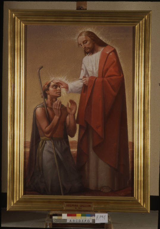 Allegoria in memoria di Giuseppina Guggelloni, Gesù guarisce il cieco (dipinto) di Egger Giuseppe Valerio (sec. XX)