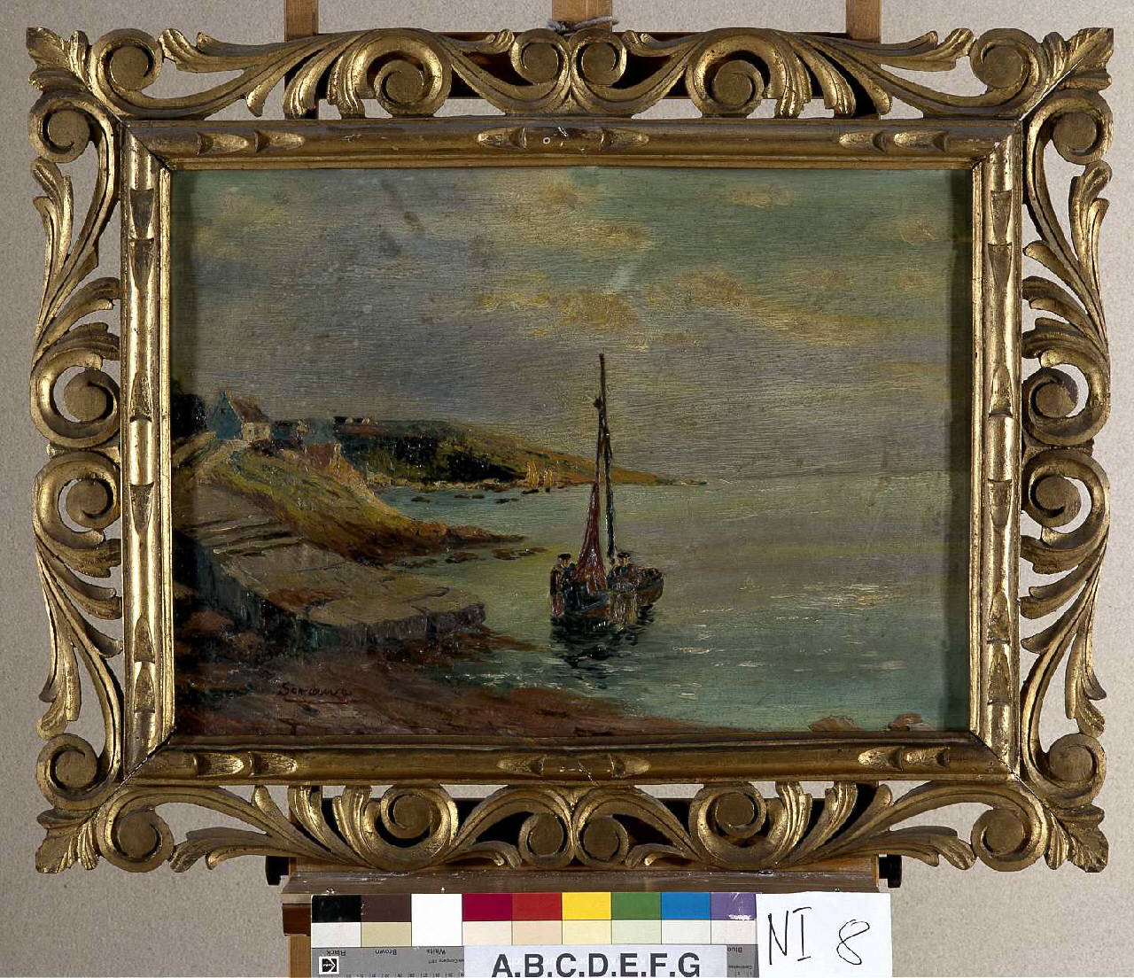 Paesaggio marino con barca (dipinto) - ambito lombardo (primo quarto sec. XX)