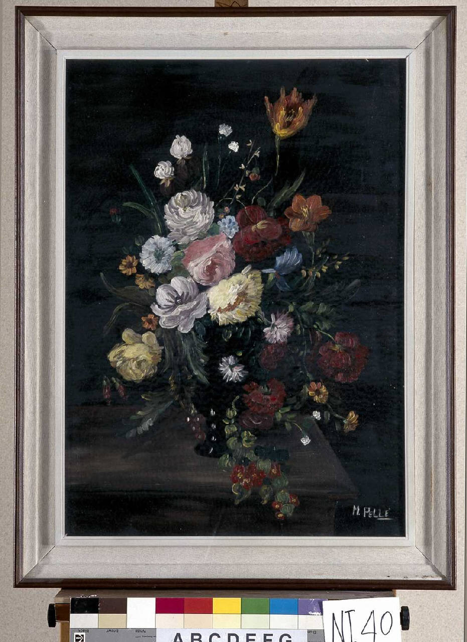 Vaso con fiori (dipinto) di Pellé M. (terzo quarto sec. XX)