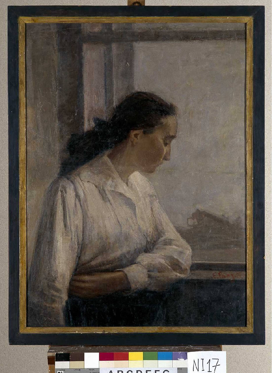 Donna alla finestra (dipinto) di Panzeri Eleonora (prima metà sec. XX)