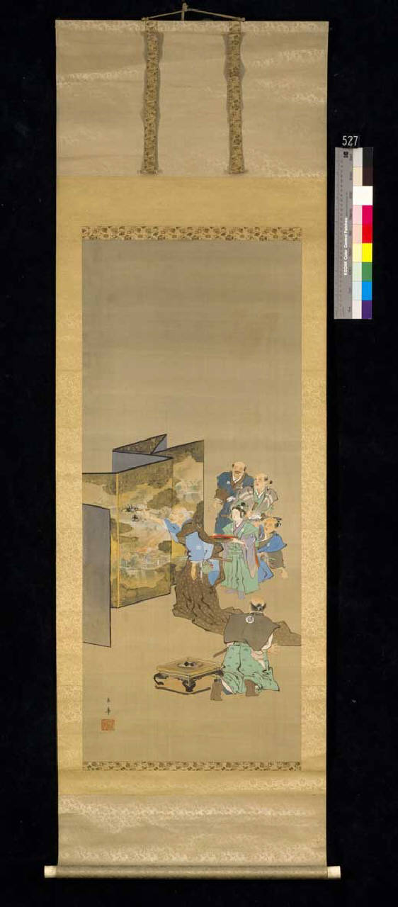 figure maschili e paravento (dipinto) - manifattura giapponese (sec. XIX)