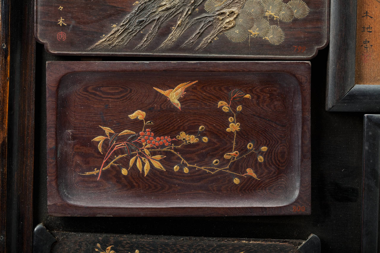 fiori e uccelli (tavoletta votiva) - manifattura giapponese (ultimo quarto sec. XIX)