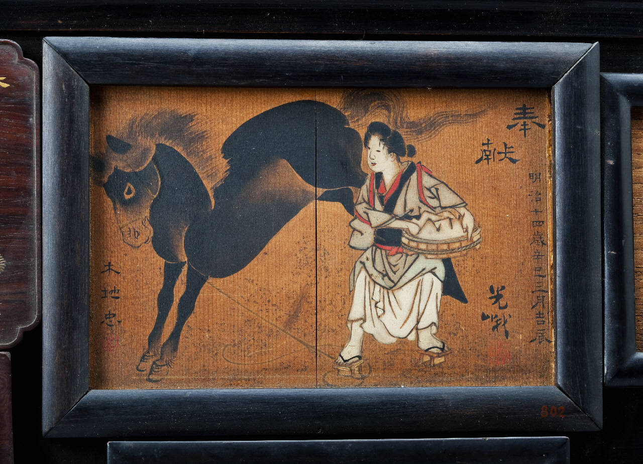 donna e cavallo (tavoletta votiva) - manifattura giapponese (sec. XIX)