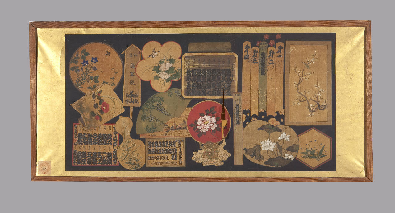 fiori, ideogrammi (dipinto) - manifattura giapponese (sec. XIX)