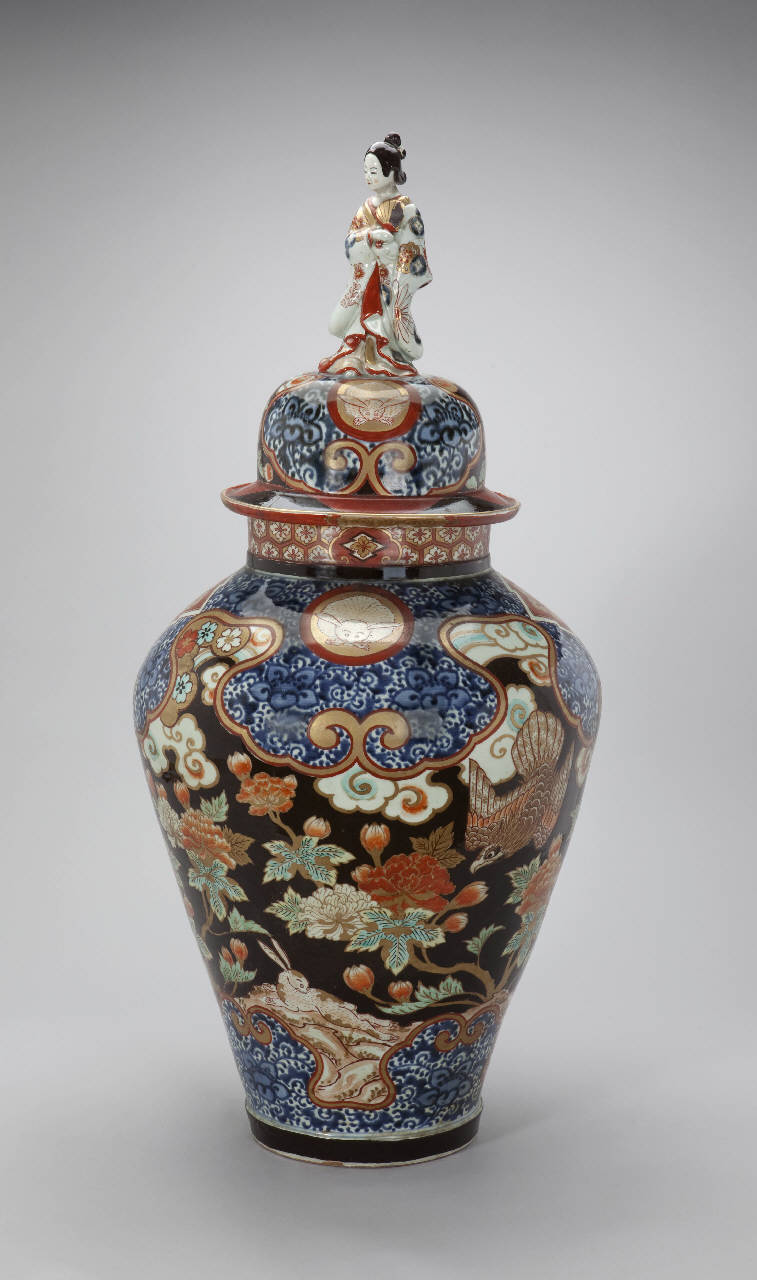 motivi decorativi vegetali, figura femminile, uccelli (vaso) - manifattura giapponese (prima metà sec. XVIII)
