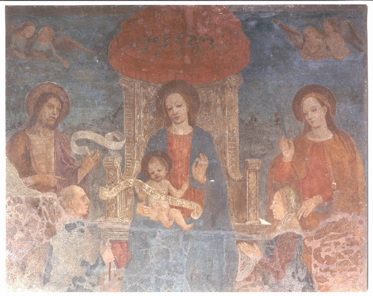 Madonna in trono con Bambino tra san Giovanni Battista, una santa, Giovanni Borromeo e Cleofe Pio da Carpi (dipinto) di Bergognone (fine sec. XV)