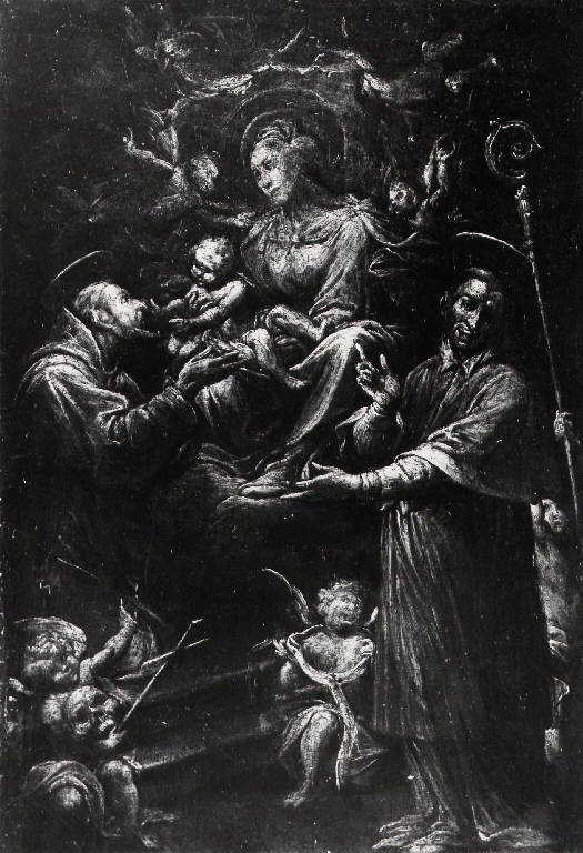 Madonna con Bambino tra angeli e i santi Francesco d'Assisi e Carlo Borromeo (dipinto) - ambito di Tanzio da Varallo (prima metà sec. XVII)