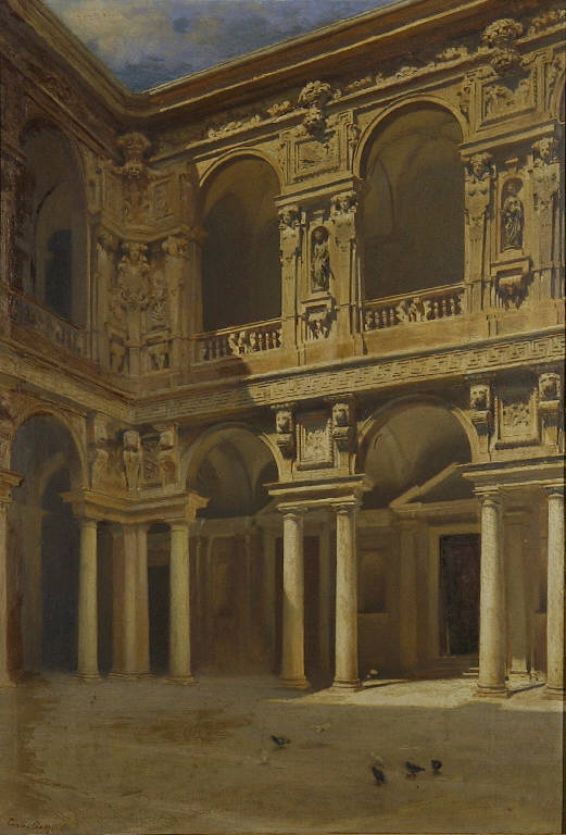 Cortile di Palazzo Marino (dipinto) di Crespi, Enrico (fine sec. XIX)