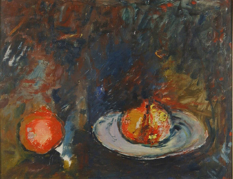 Natura morta con piatto e frutta (dipinto) di Tosi, Arturo (metà sec. XX)