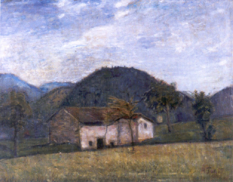 Pace, Paesaggio con architetture (dipinto) di Tosi, Arturo (primo quarto sec. XX)