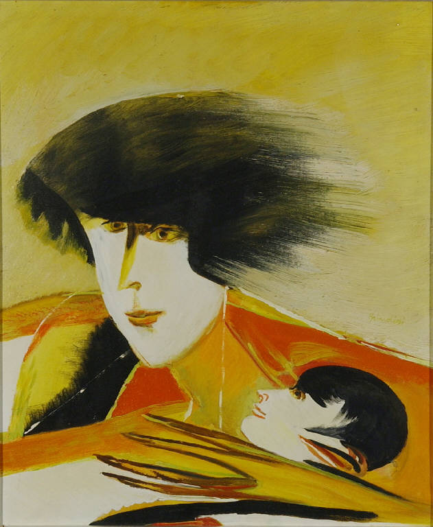Maternità, Giovane madre con infante (dipinto) di Brindisi, Remo (seconda metà sec. XX)