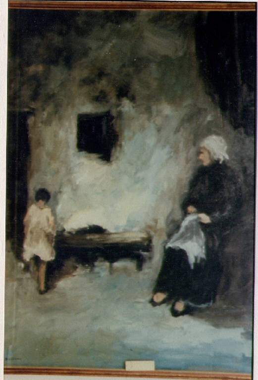 La vecchia e la bambina, anziana e bambina (dipinto) di Saccone, G. (seconda metà sec. XX)