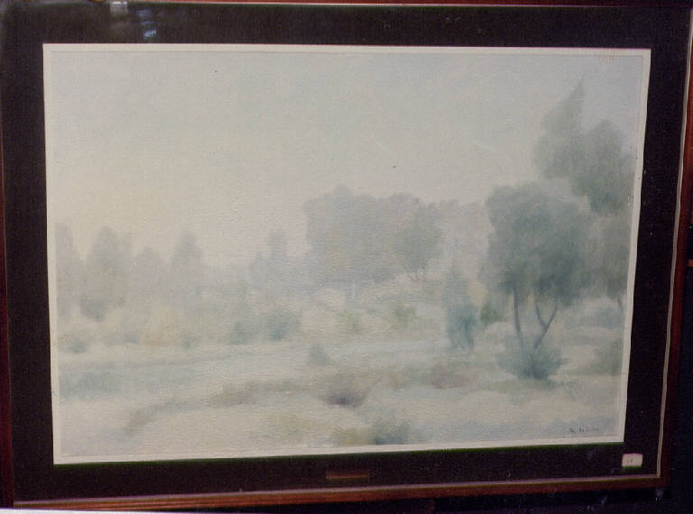 Prime luci sul fiume, paesaggio fluviale (dipinto) di Della Torre, Severino (seconda metà sec. XX)