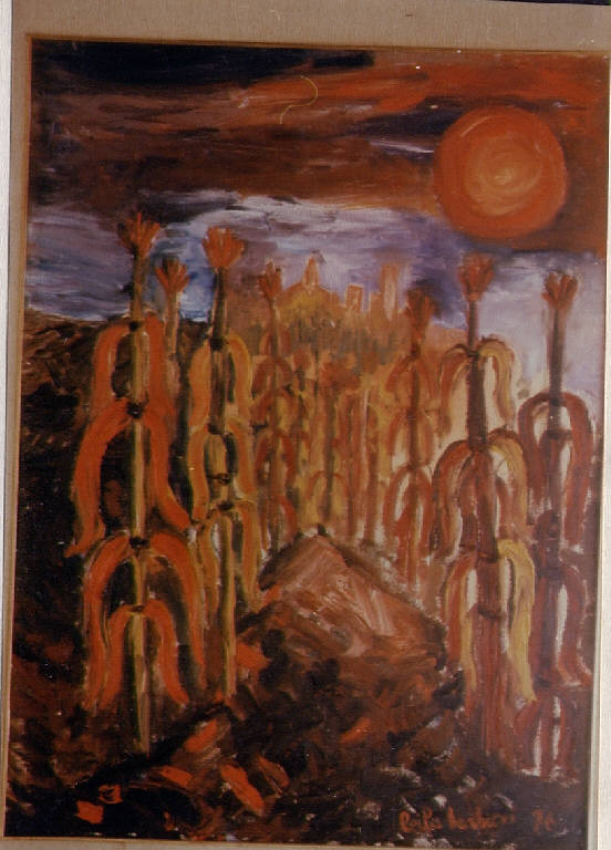 Soncino: mais, campo di granoturco (dipinto) di Barbieri, Leila (seconda metà sec. XX)