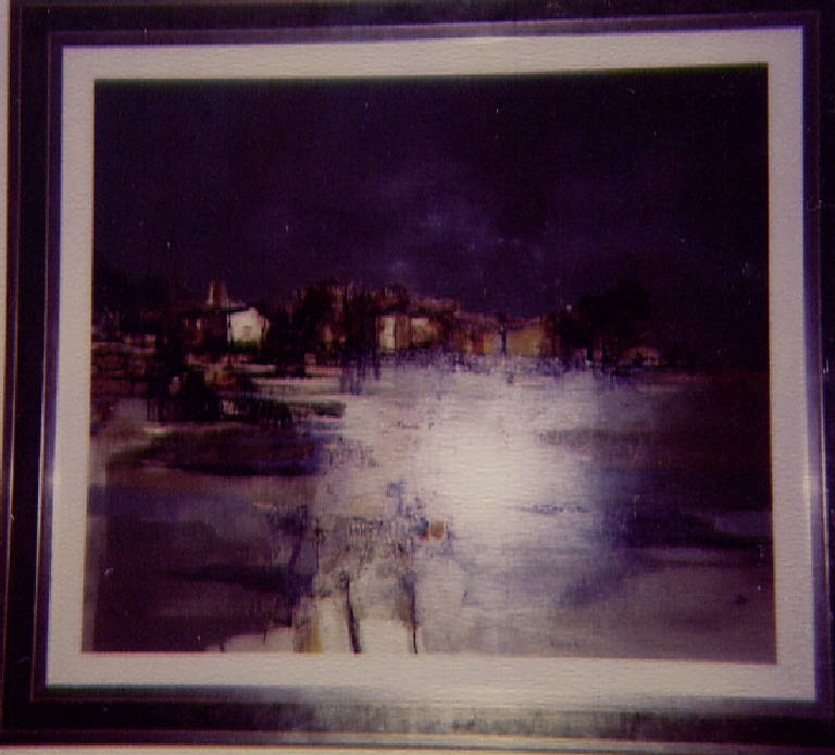 Prime luci a Soncino, veduta del paese di Soncino (dipinto) di Di Fazio, Lino (fine sec. XX)