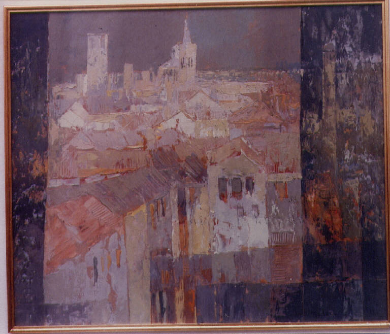 Paesaggio Soncino da finestra, veduta del paese di Soncino (dipinto) di Gamal Gad, Maleka (fine sec. XX)