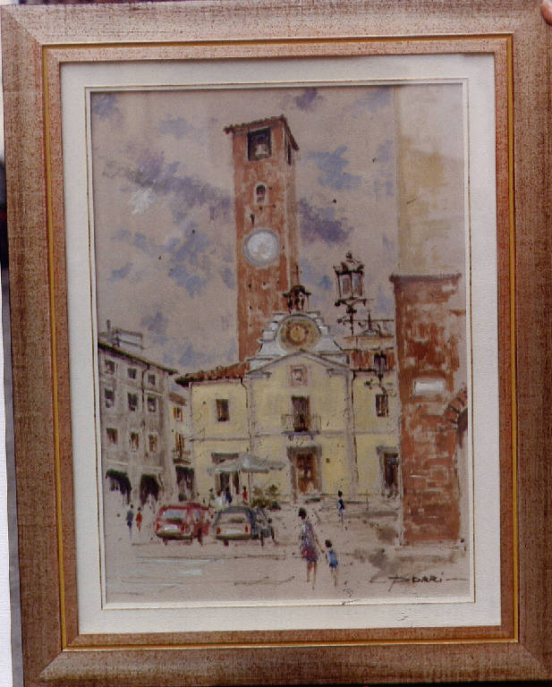 Piazza Garibaldi, Piazza del Comune di Soncino (dipinto) di Porri, Paolo (fine sec. XX)