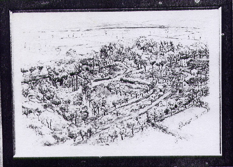 Il Parco del Tinazzo, veduta del Parco del Tinazzo a Soncino, dall'alto (opera a colori) di Franzoni, Magda (fine sec. XX)