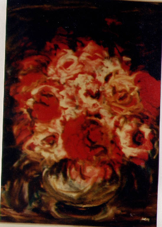 Fantasia in rosso, vaso di fiori (dipinto) di Defendenti, M. (sec. XX)