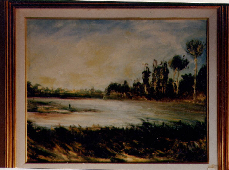 Paesaggio fluviale, paesaggio fluviale (dipinto) di ignoto (sec. XX)