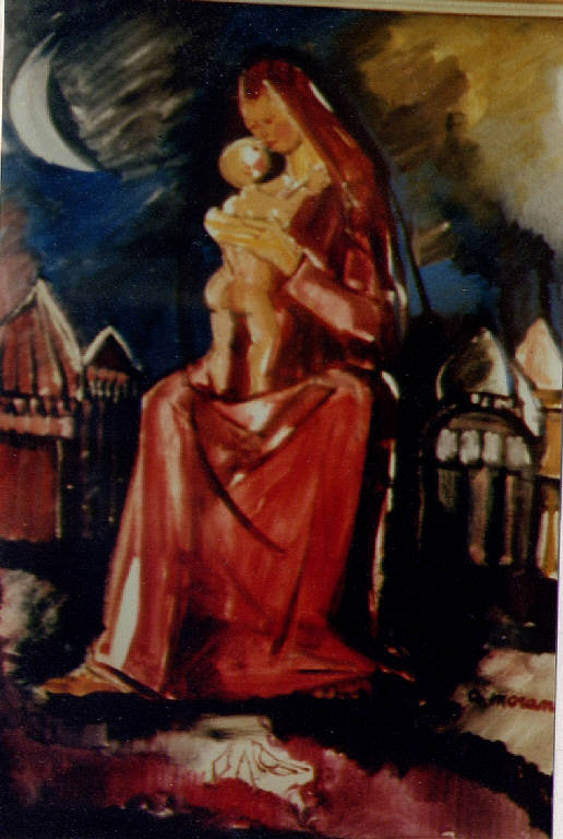 Madonna, Madonna con Bambino (dipinto) di Morandi, A. (sec. XX)