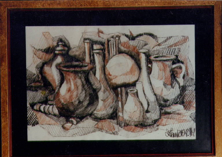 Natura morta, contenitori (dipinto) di Zurpa (sec. XX)